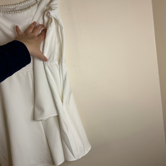 Lulus Aesthetic White Pearl Bow Long Sleeve Romper Medium - Picture 11 of 12